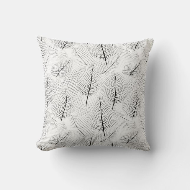 Minimalist Black and White Leaf Line Artistic Cushion (Front)