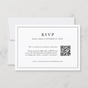 Minimalist Black and White Leaf Modern QR Code     RSVP Card