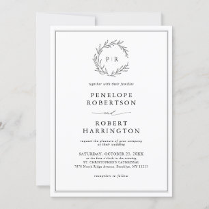 Minimalist Black and White Leaf Modern Wedding     Invitation