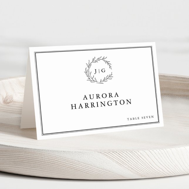 Minimalist Black and White Leaf Wedding Place card (Creator Uploaded)