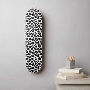 Minimalist Black and White Leopard Print Skateboard
