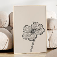 Minimalist Black and White Line Art Flower Vintage