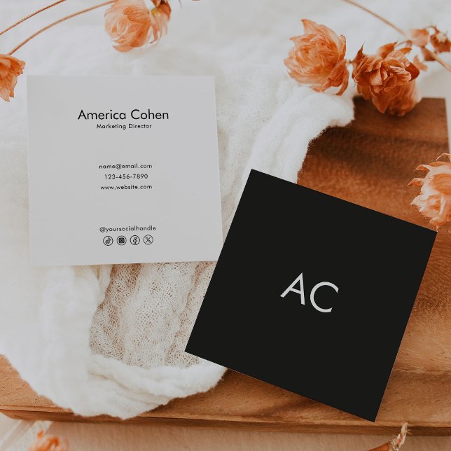 Minimalist Black and White Marketing Director Square Business Card (Creator Uploaded)