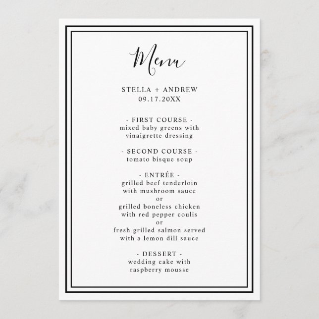 Minimalist Black and White Minimalist Wedding Menu (Front)