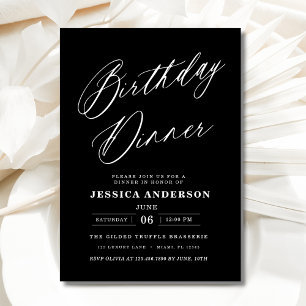 Minimalist Black and White Modern Birthday Dinner Invitation