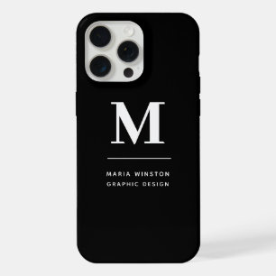 Minimalist Black and White Modern Custom Monogram iPhone 15 Pro Max Case