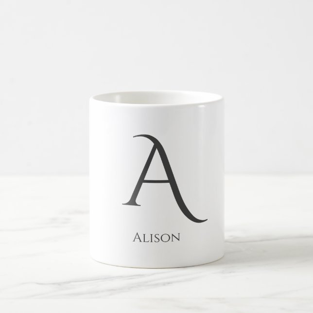 Minimalist Black and White Modern Monogram  Coffee Mug (Center)