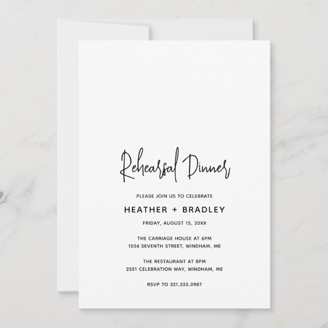 Minimalist Black and White Modern Rehearsal Dinner Invitation (Front)