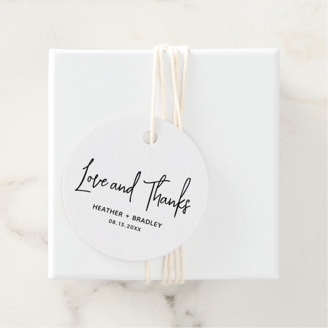 Minimalist Black and White Modern Wedding Favour Tags (In Situ)