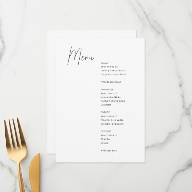 Minimalist Black and White Modern Wedding Menu (Front/Back In Situ)