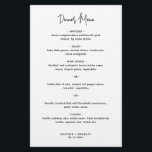 Minimalist Black and White Modern Wedding Menu<br><div class="desc">Modern wedding menu featuring a simple design with the header in an elegant script typography and your menu in a minimalist sans serif font.  All design elements are in black and white.  This chic wedding menu works well with any style of wedding.</div>