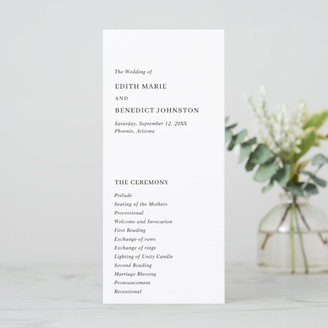 Minimalist Black and White Modern Wedding Program (Standing Front)
