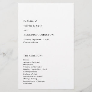 Minimalist Black and White Modern Wedding Program