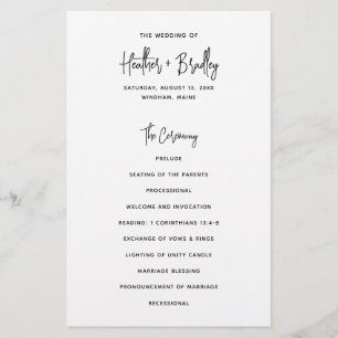 Minimalist Black and White Modern Wedding Program