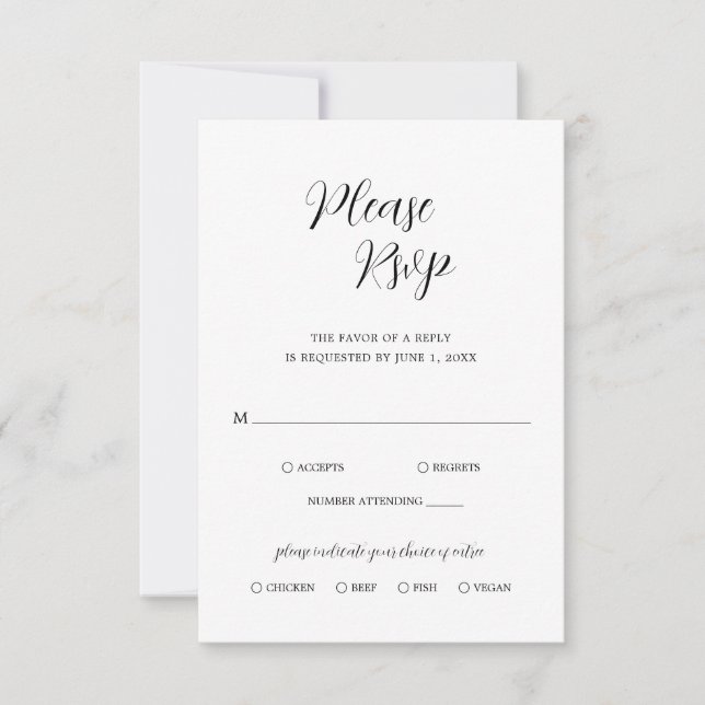 Minimalist Black and White Modern Wedding RSVP Card (Front)