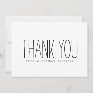 Minimalist black and white modern wedding thank you card