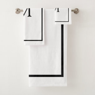 Minimalist Black and White Monogram  Bath Towel Set