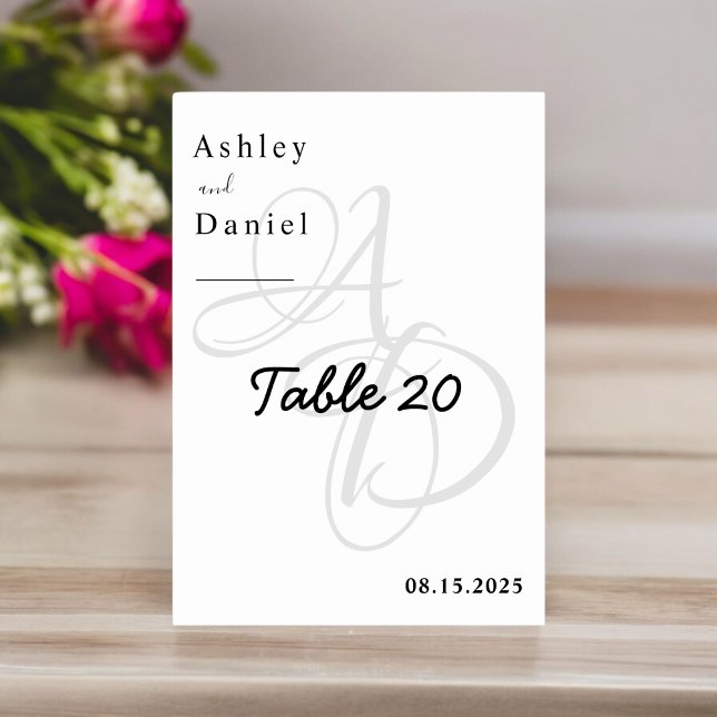 Minimalist Black And White Monogram Chic Wedding Table Number (Creator Uploaded)
