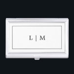 Minimalist Black and White Monogram Logo Business Card Holder<br><div class="desc">Simple business card case featuring a modern and minimalist design with your two initial monogram logo surrounded by a border on the front. Design is black over a white background and may be changed to any colours you wish. This business card case is great for an attorney, lawyer or accountant...</div>