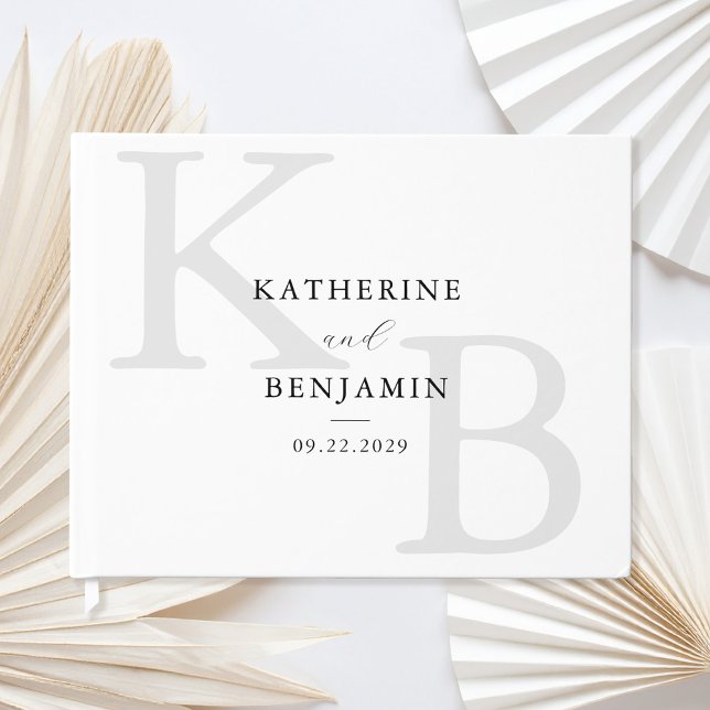 Minimalist Black and White Monogram Modern Wedding Guest Book (Creator Uploaded)