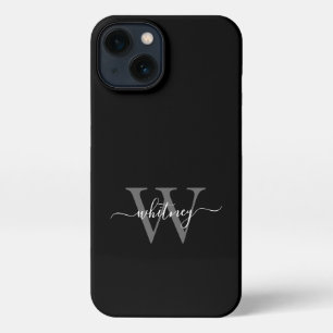 Minimalist Black and White Monogram Name + Initial iPhone 13 Case