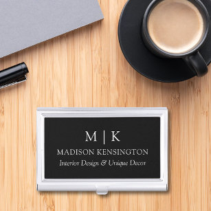 Minimalist Black and White Monogram or Add Logo Business Card Holder