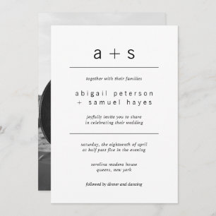 Minimalist Black and White Monogram Photo Wedding Invitation
