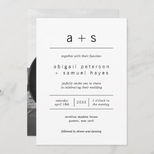 Minimalist Black and White Monogram Photo Wedding Invitation