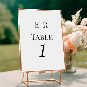 Minimalist Black and White Monogram Table Number