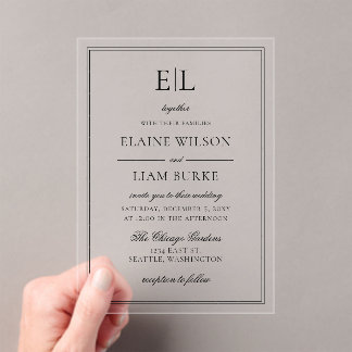 Minimalist Black and White Monogram Wedding Acrylic Invitations