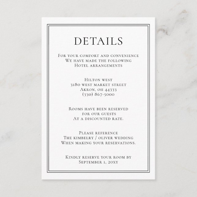 Minimalist Black and White Monogram Wedding Enclosure Card (Front)