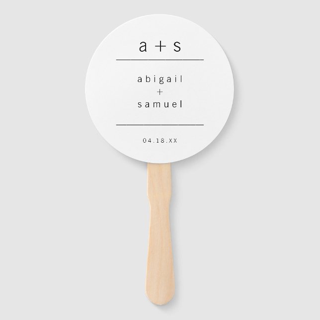 Minimalist Black and White Monogram Wedding Hand Fan (Front)