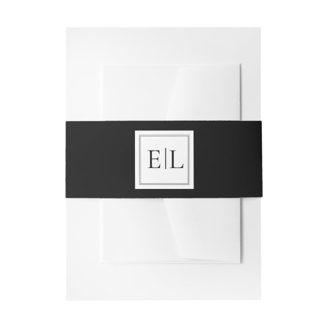 Minimalist Black and White Monogram Wedding Invitation Belly Band (Front Example)