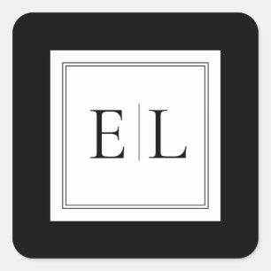 Minimalist Black and White Monogram Wedding Square Sticker