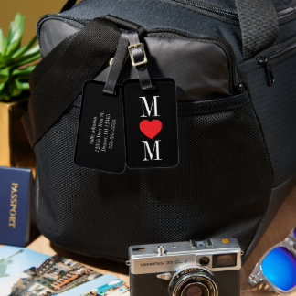 Minimalist Black and White Mum with Red Heart Luggage Tag