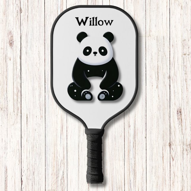 Minimalist Black and White Panda Bear Monogram  Pickleball Paddle (Creator Uploaded)