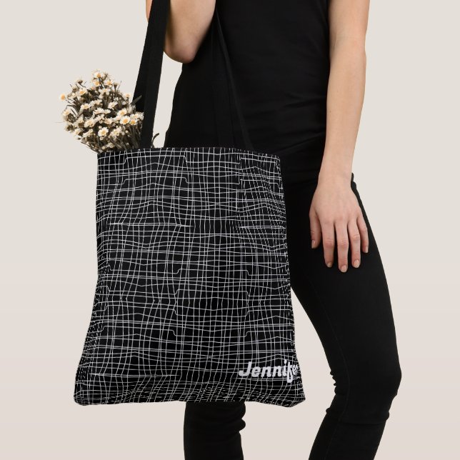 Minimalist Black  and White Pattern Tote Bag (Close Up)