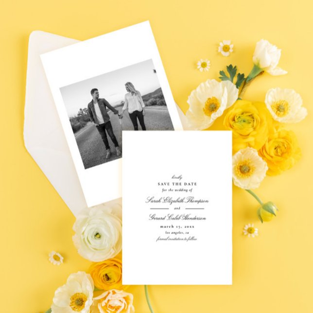 Minimalist Black and White Photo Classic Script Save The Date (Creator Uploaded)