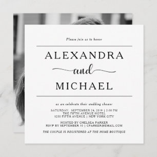 Minimalist Black and White Photo Couples Shower Invitation