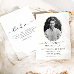 Minimalist Black and White Photo Funeral Memorial Thank You Card