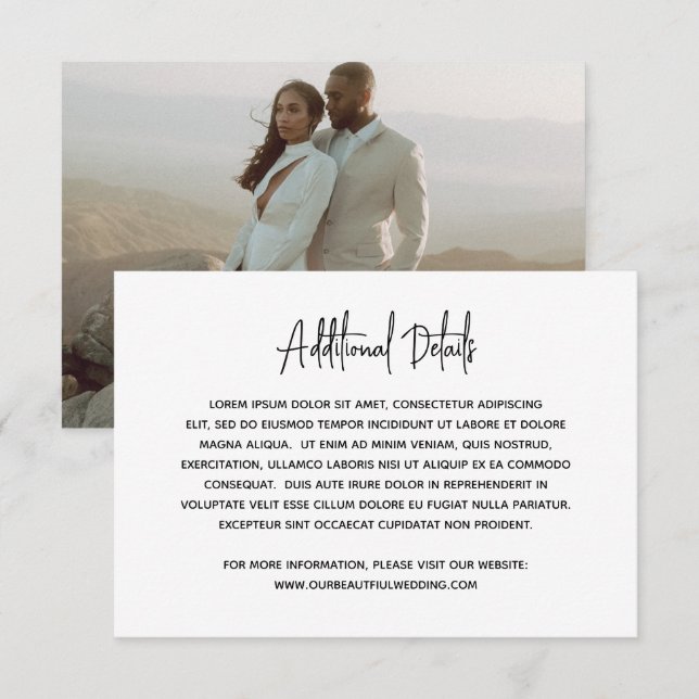 Minimalist Black and White Photo Modern Wedding Enclosure Card (Front/Back)