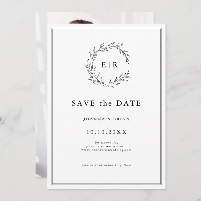Minimalist Black and White Photo Modern Wedding Save The Date (Front/Back)