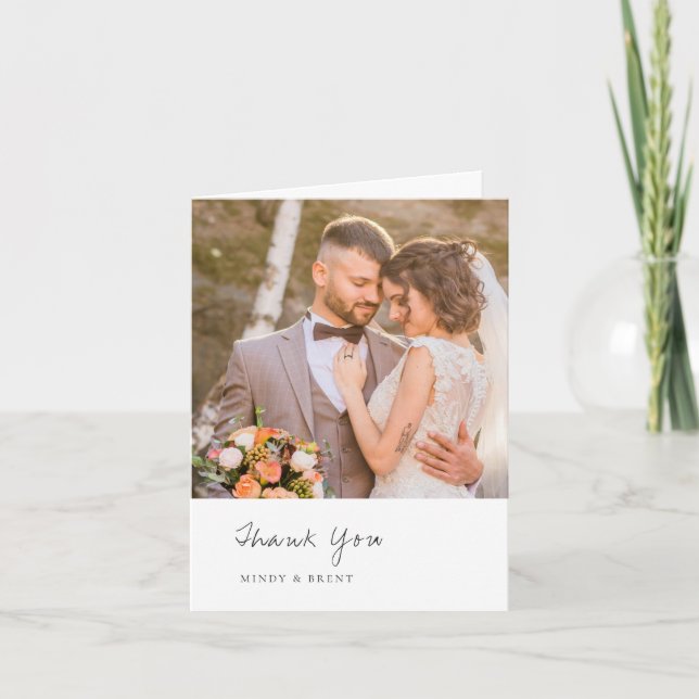 Minimalist Black and White Photo Modern Wedding Thank You Card (Front)