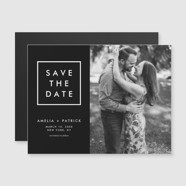 Minimalist Black and White Photo Save the Date Magnetic Invitation (Front/Back)
