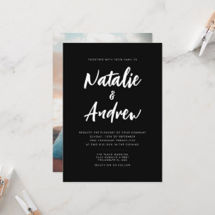 Minimalist Black and White Photo Script Wedding Invitation