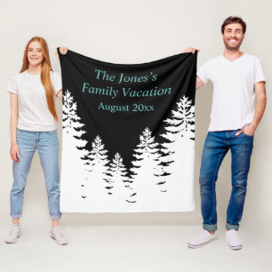 Minimalist black and white pine tree personalised fleece blanket