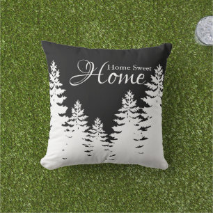 Minimalist black and white pine tree silhouette    cushion