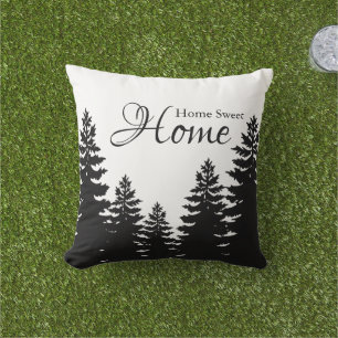 Minimalist black and white pine tree silhouette    cushion