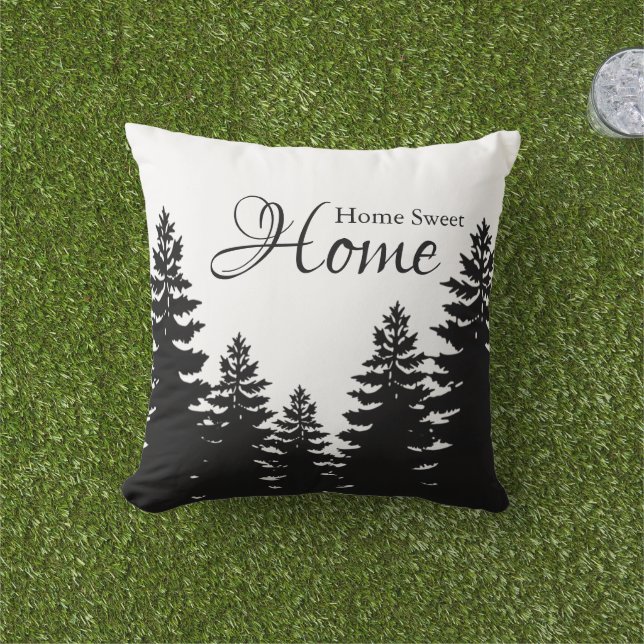 Minimalist black and white pine tree silhouette    cushion (Grass)