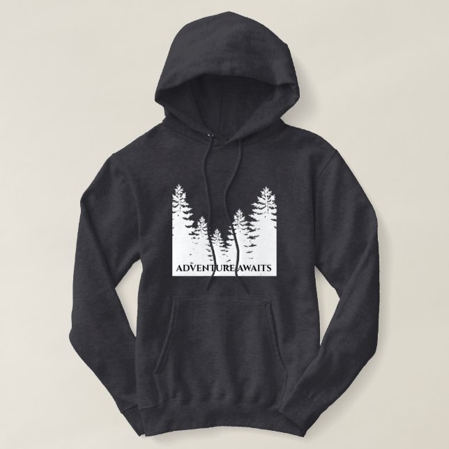Minimalist black and white pine tree silhouette    hoodie (Design Front)
